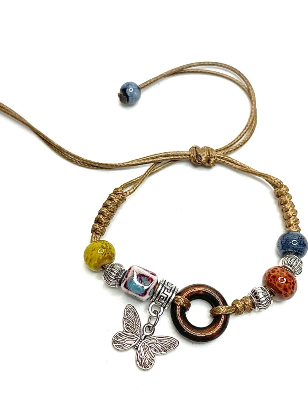 Handmade Multicolor Beaded Butterfly Charm Bracelet